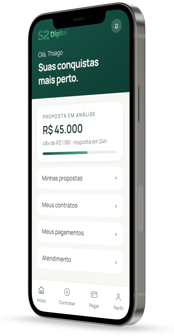 Aplicativo S2 Digital no celular: tela inicial com a proposta em análise